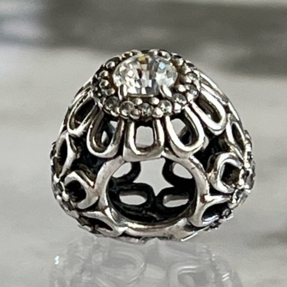 Pandora Clear CZ Floral Brilliance Sparkly Triple Sided Flower Retired Bead - Picture 1 of 4